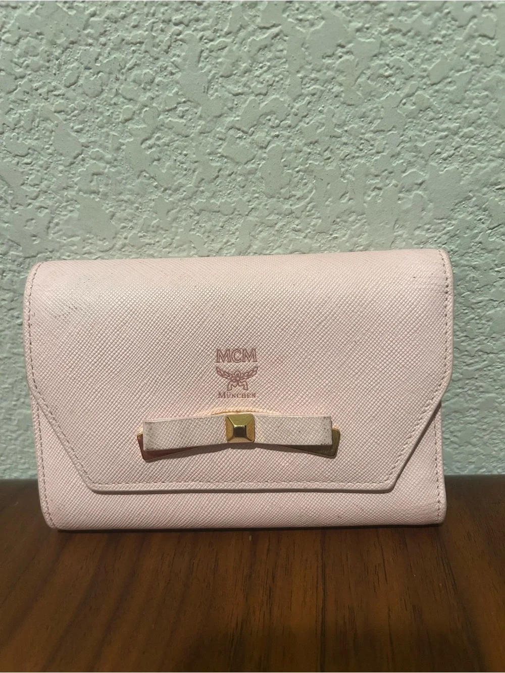 MCM Pink Leather Bow Trifold Wallet